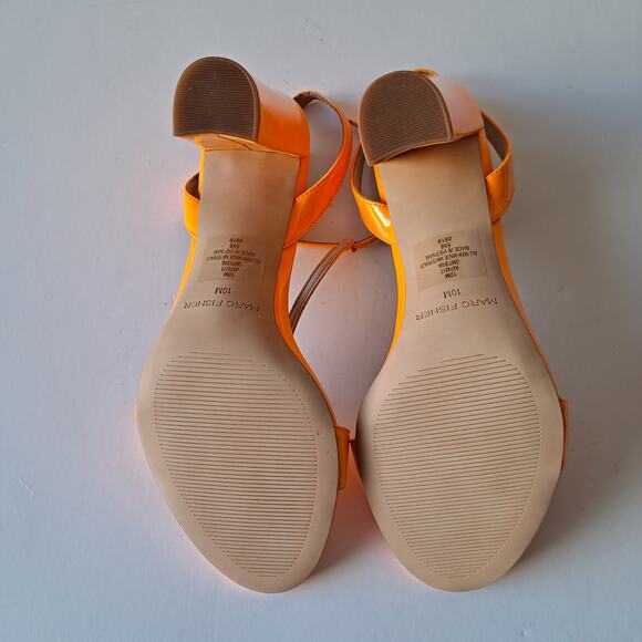 NWB Marc Fisher Toria Patent T-Strap Heeled Sandals Hot Orange Womens Size 10 - Picture 8 of 13